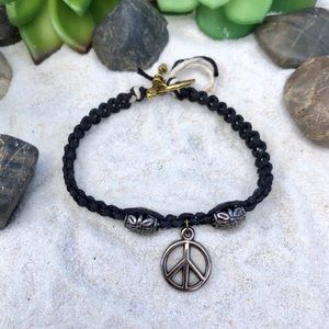 Hemp Macrame Black Peace & Flower Bracelet Anklet